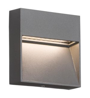 Small square 2w LED outdoor wall light guide in grey IP44