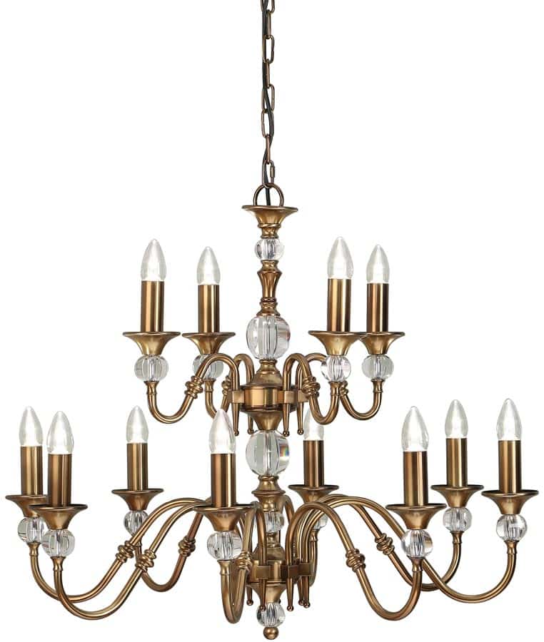 Polina Antique Brass Classic 2 Tier 12 Light Large Chandelier