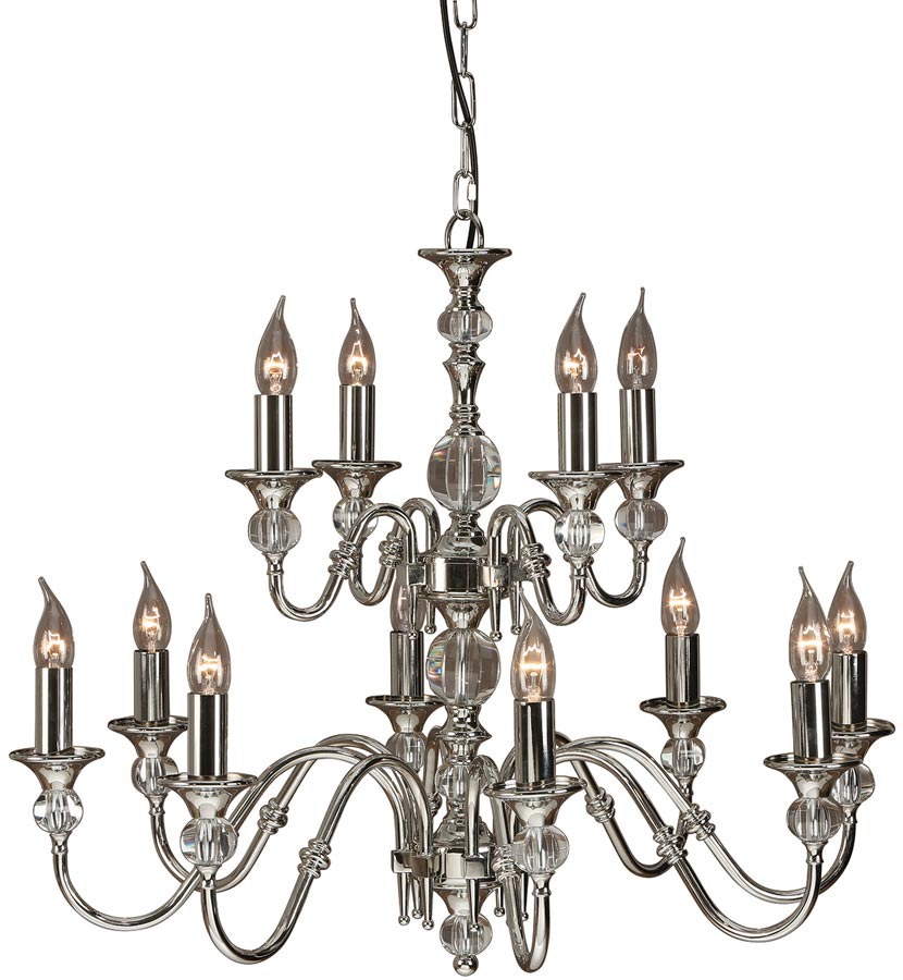 Polina Polished Nickel Classic 2 Tier 12 Light Large Chandelier