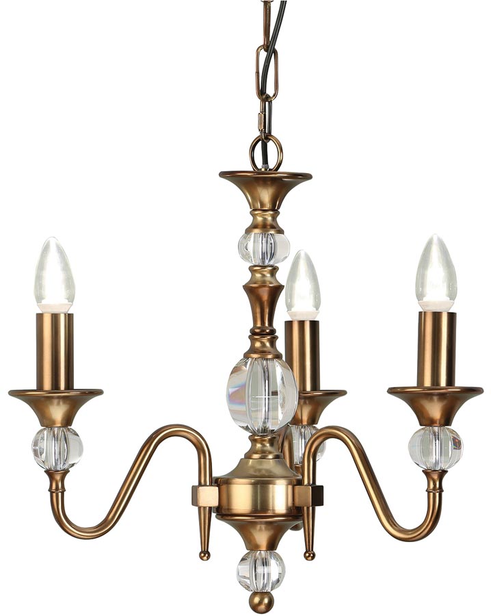 Polina Antique Brass 3 Light Classic Chandelier