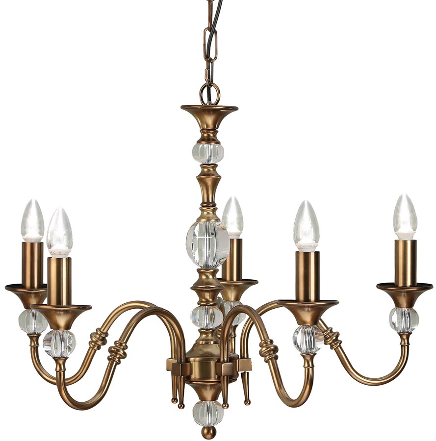 Polina Antique Brass 5 Light Classic Chandelier