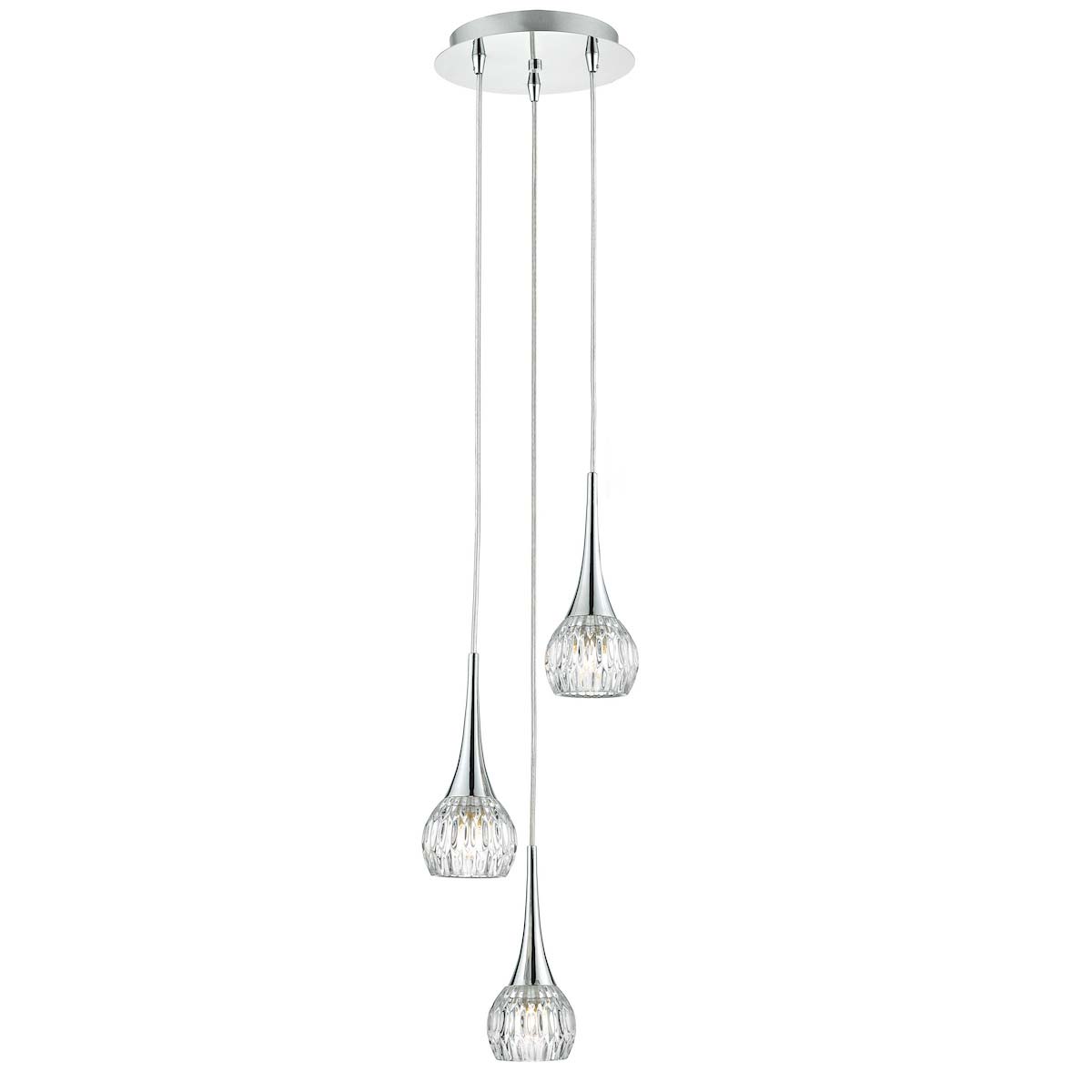 Dar Lyall Cut Glass 3 Light Cluster Pendant Polished Chrome