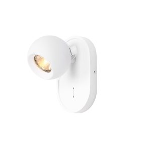 Franklite Lens switched single wall spotlight plate in matt white, on white background.