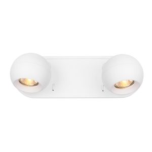 Franklite Lens switched double wall spotlight plate in matt white, on white background.