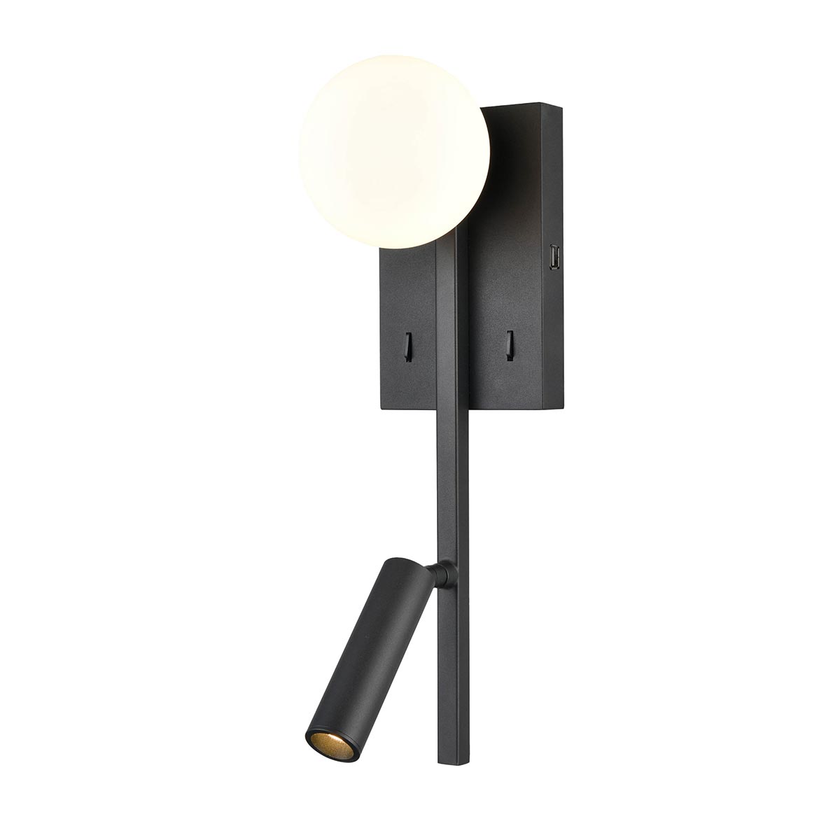Contemporary Switched LED Bedside Wall Reading Light USB Port Black