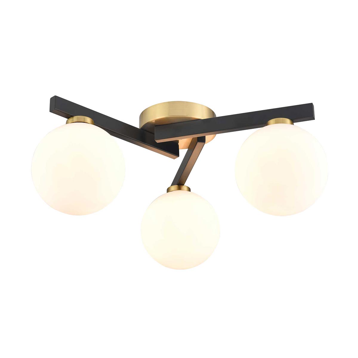 Lunar Modern 3 Light Flush Matt Black / Aged Brass