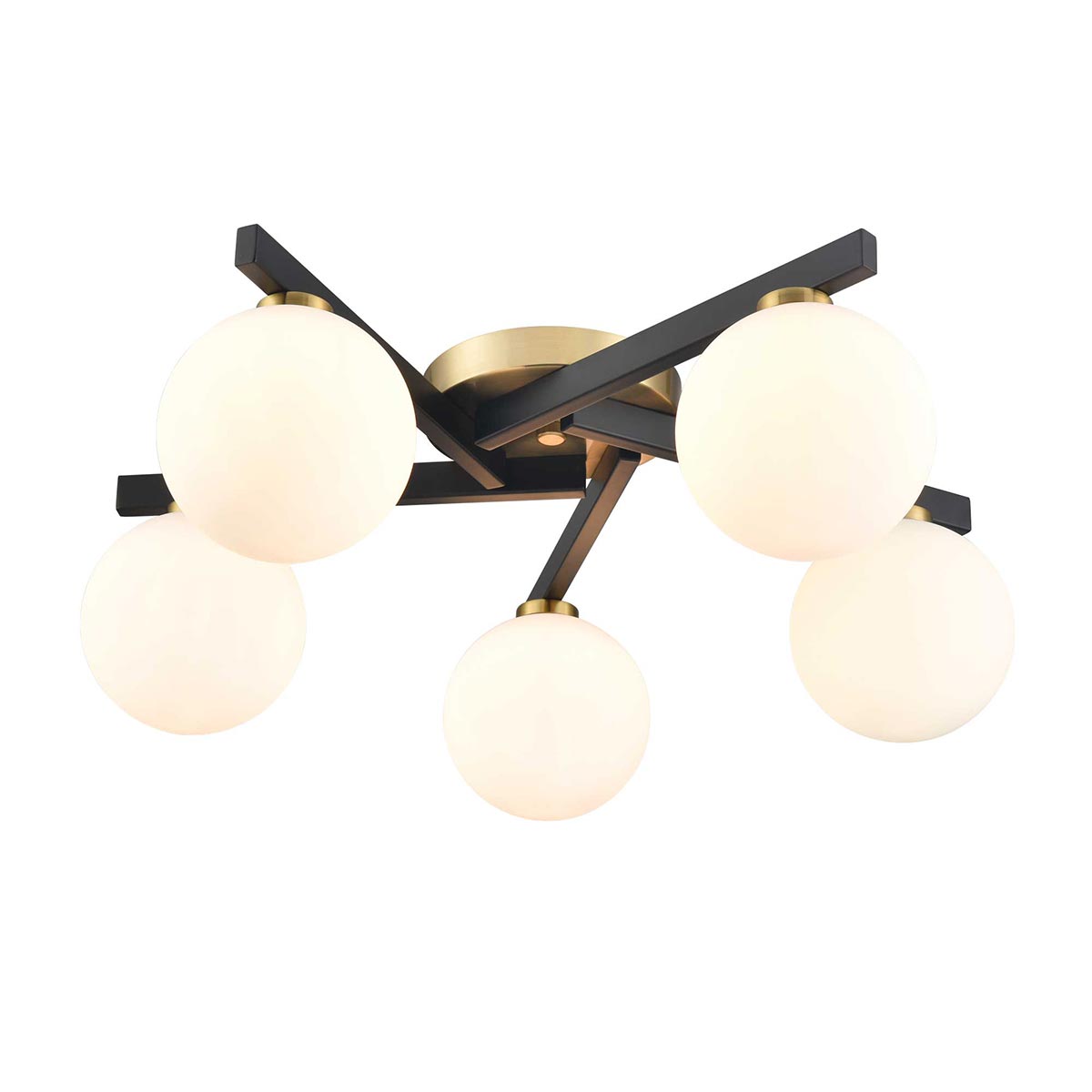 Lunar Modern 5 Light Flush Matt Black / Aged Brass