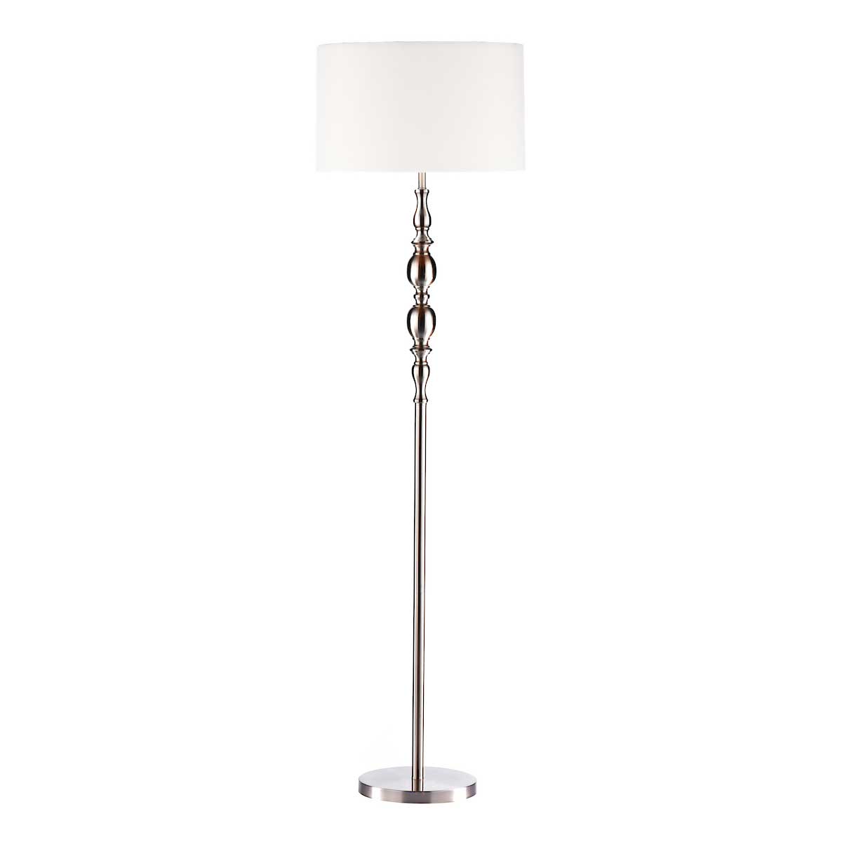 Dar Madrid Floor Lamp Satin Chrome With White Shade