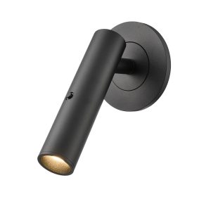 Franklite Mantel matt black modern bedside LED reading light, on white background.