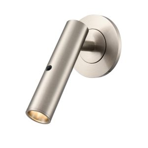 Franklite Mantel modern satin nickel bedside LED reading light, on white background.