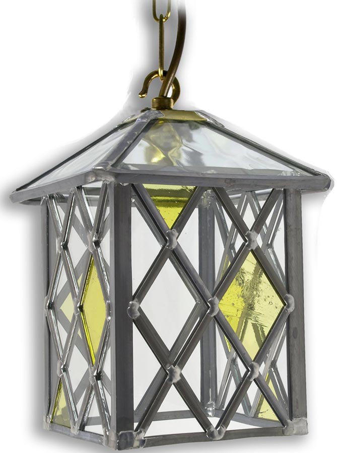 Marlow Amber Diamond Leaded Stained Glass Hanging Porch Lantern