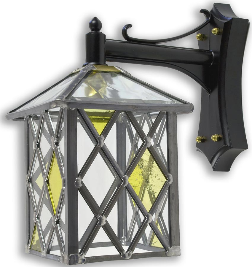 Marlow Amber Diamond Leaded Stained Glass Outdoor Wall Lantern