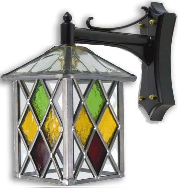 Matlock Multi Coloured Diamond Leaded Glass Outdoor Wall Lantern