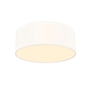 Melissa single tier 4 light flush ceiling light in cream fabric with lower diffuser by Franklite, on white background.