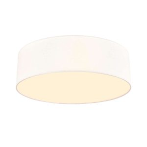 Melissa single tier 6 light flush ceiling light in cream fabric with lower diffuser by Franklite, on white background.