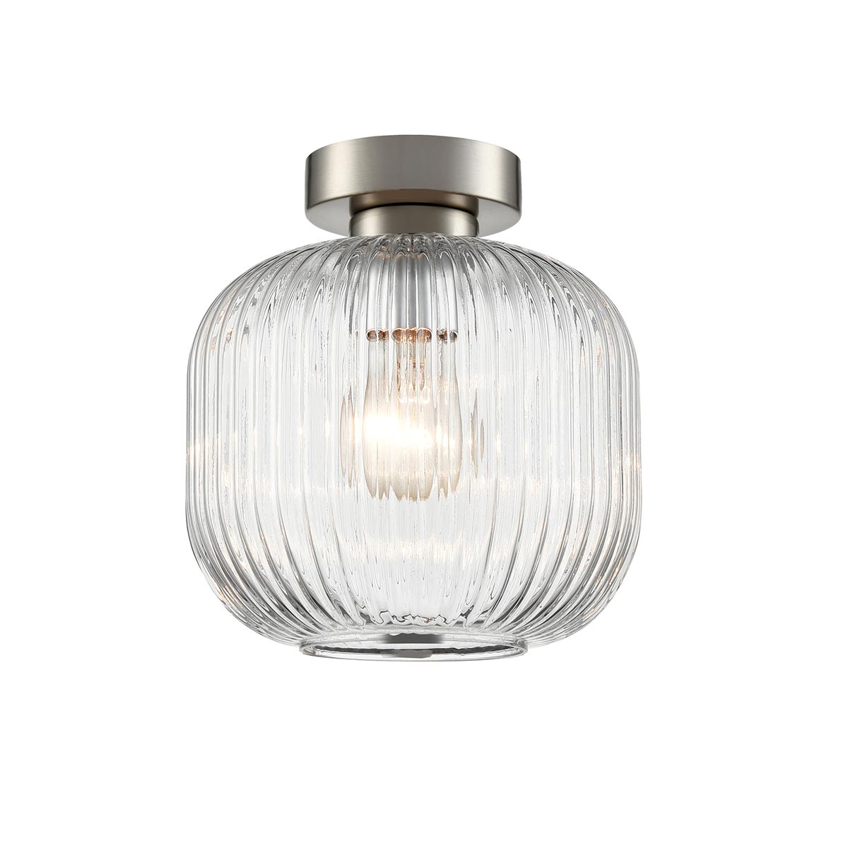 Mezcla Flush Satin Nickel Ceiling Light with Ribbed Clear Glass