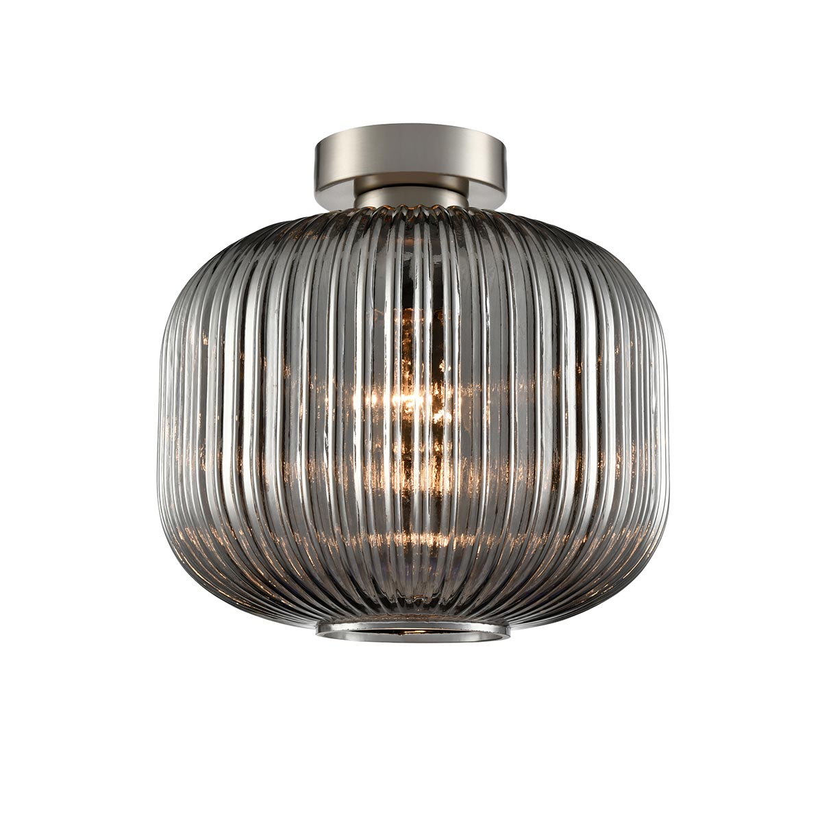 Mezcla Flush Satin Nickel Ceiling Light with Smoked Ribbed Glass