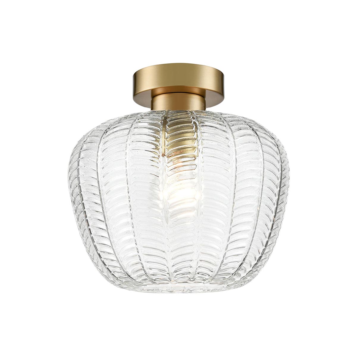 Mezcla Flush Aged Brass Ceiling Light with Clear Chevron Glass