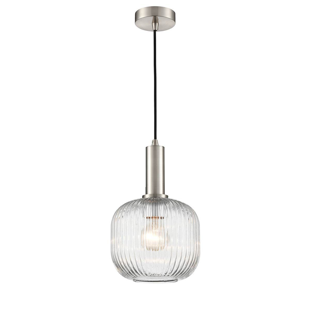 Mezcla Satin Nickel Ceiling Pendant with Ribbed Clear Glass 20cm