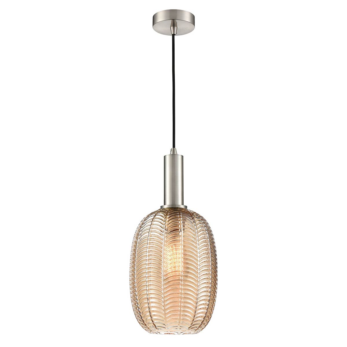 Mezcla Satin Nickel Ceiling Pendant with Amber Chevron Glass 18cm