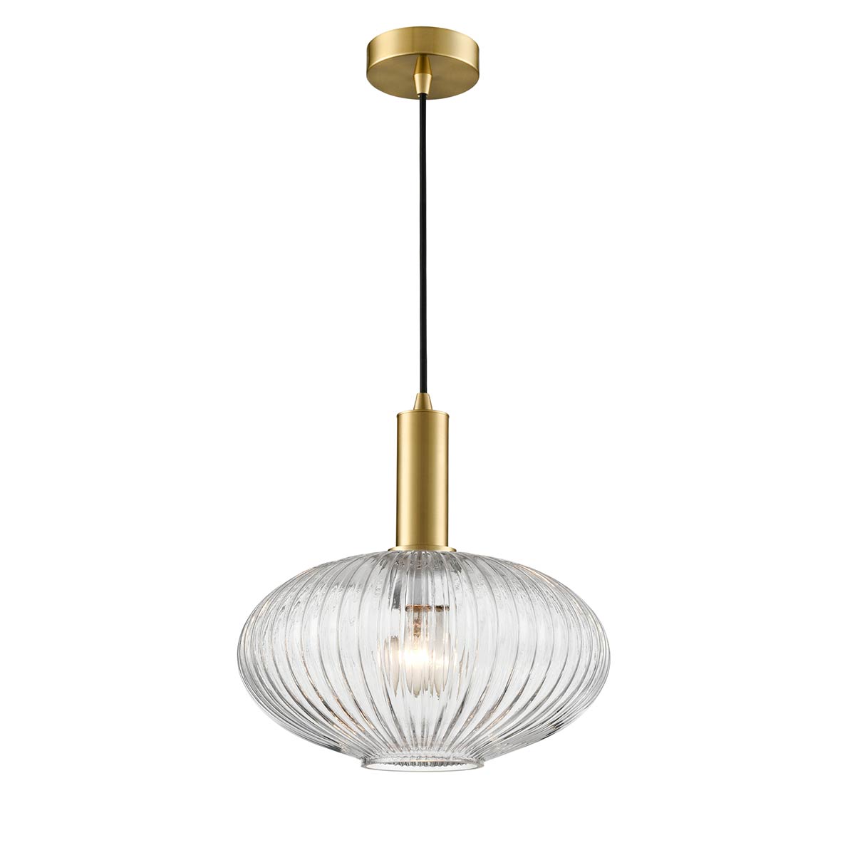 Mezcla Aged Brass Ceiling Pendant with Clear Ribbed Glass 30cm