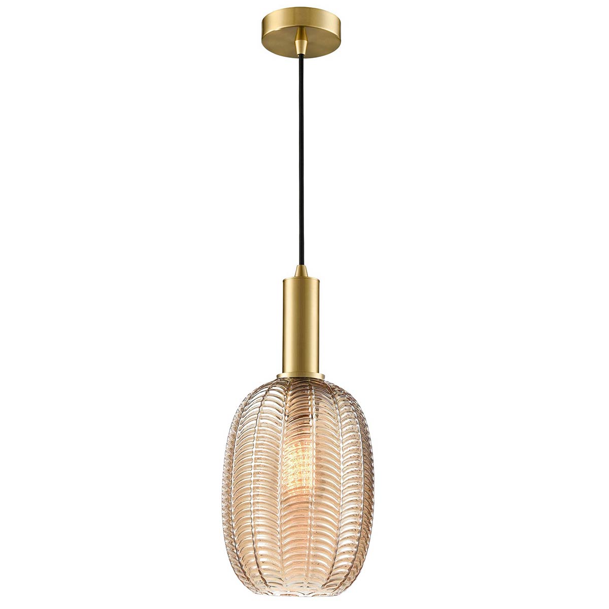Mezcla Aged Brass Ceiling Pendant with Amber Chevron Glass