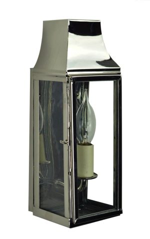 Strathmore small vintage outdoor slim wall lantern polished nickel