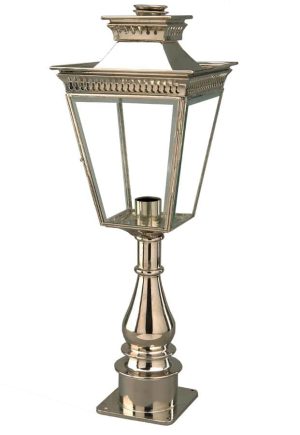 Pagoda Georgian period tall outdoor pillar lantern polished nickel