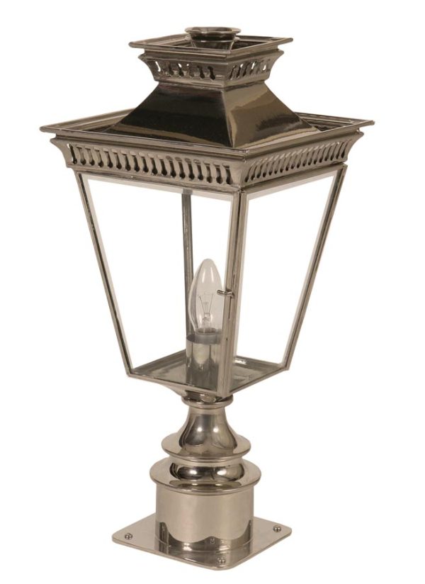 Pagoda Georgian Period Short Outdoor Pillar Lantern Polished Nickel