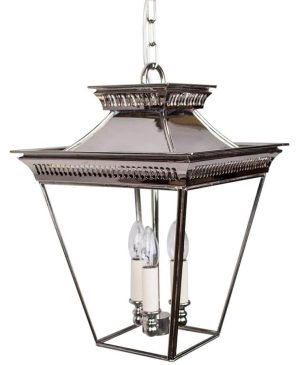 Pagoda Georgian 3 light medium porch chain lantern polished nickel