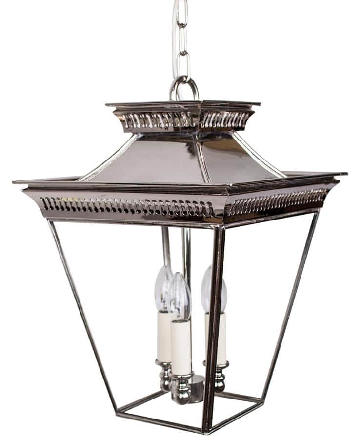 Pagoda Georgian 3 Light Medium Porch Chain Lantern Polished Nickel