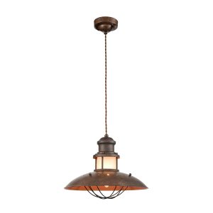 Franklite Newton distressed bronze kitchen pendant light, on white background.