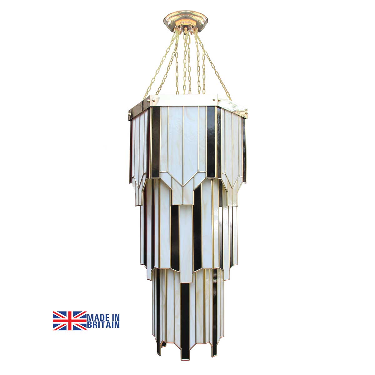 New York Large Hexagonal Art Deco 8 Light Tiered Chandelier Handmade