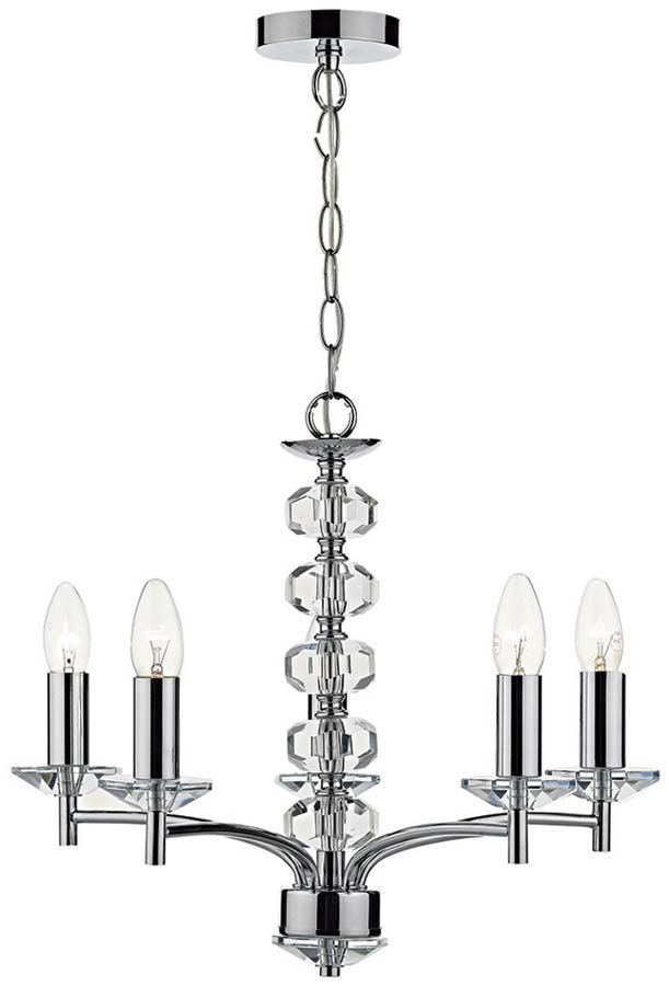 Dar Oleana Modern Crystal 5 Lamp Chandelier Chrome