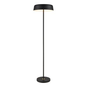 Franklite Otto contemporary dimmable floor lamp in matt black, on white background.