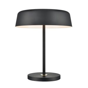 Franklite Otto contemporary dimmable table lamp in matt black, on white background.