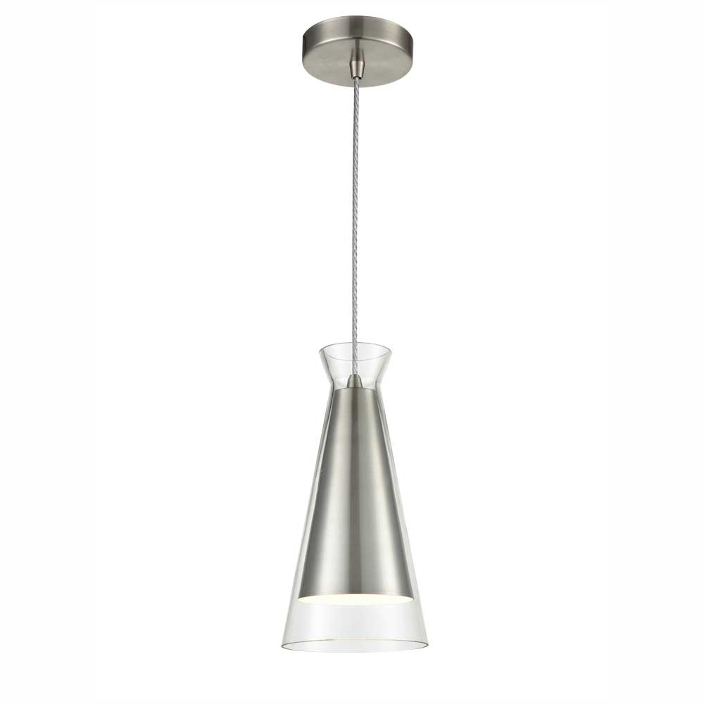 Classic 1 Light Ceiling Pendant Satin Nickel Conical Clear Glass Shade