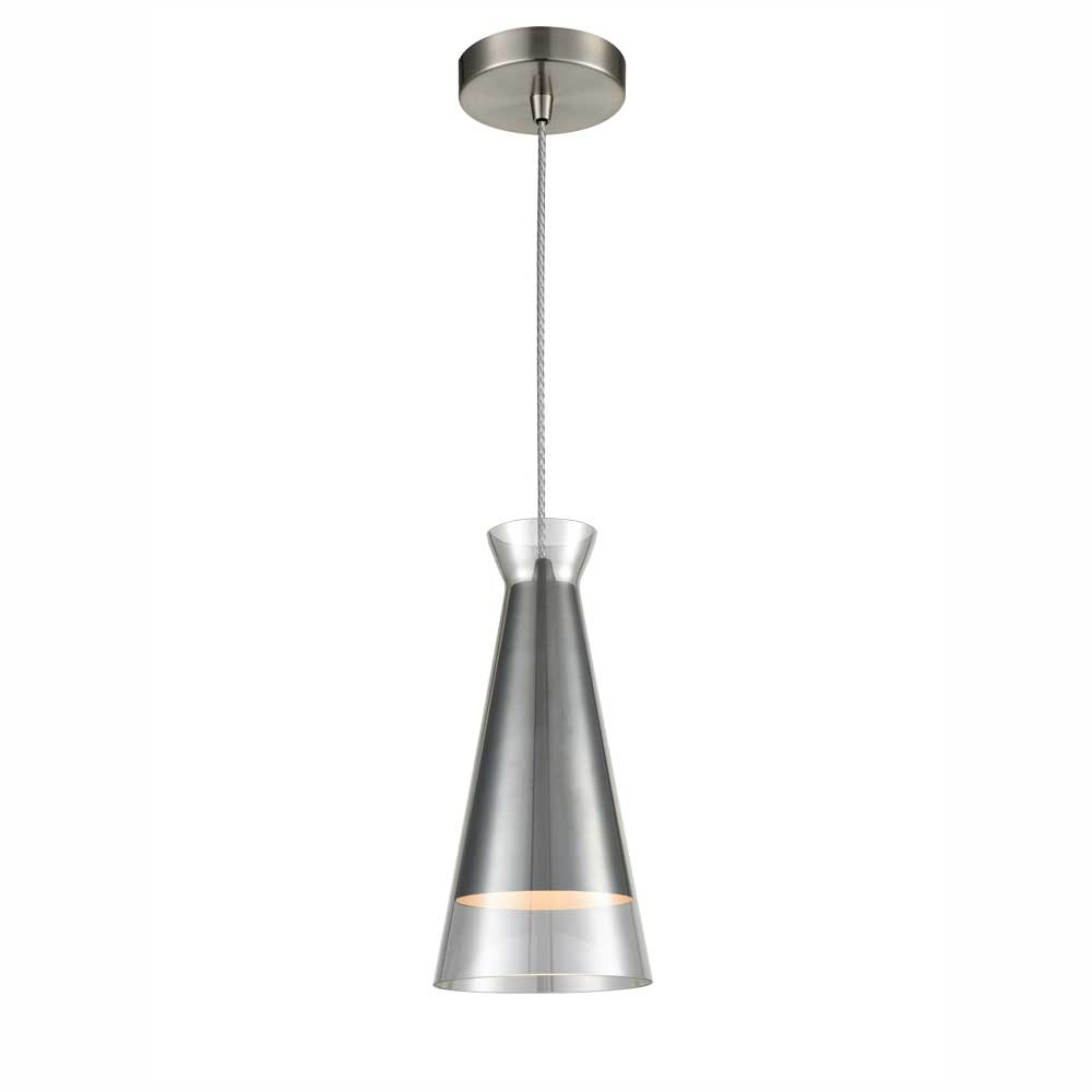 Classic 1 Light Ceiling Pendant Satin Nickel Conical Smoked Glass Shade