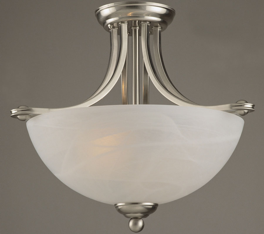 Texas Semi Flush 2 Lamp Art Deco Style Ceiling Light Satin Nickel