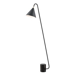 Franklite Paisley modern dimmable floor lamp in matt black with black marble base, on white background.