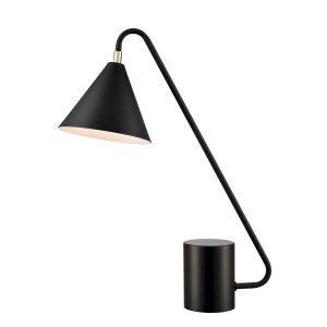 Franklite Paisley modern dimmable table lamp in matt black with black marble base, on white background.