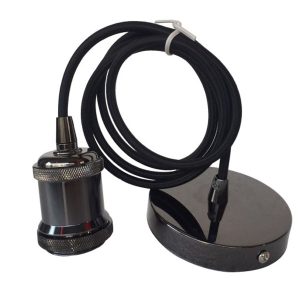 Black chrome finish ceiling pendant cable set with E27 lamp holder