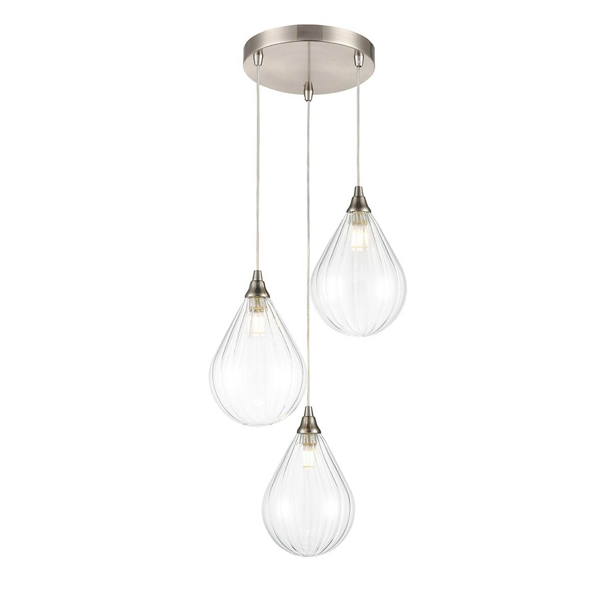 Perry 3 Light Pendant with Teardrop Glass Shades in Satin Nickel