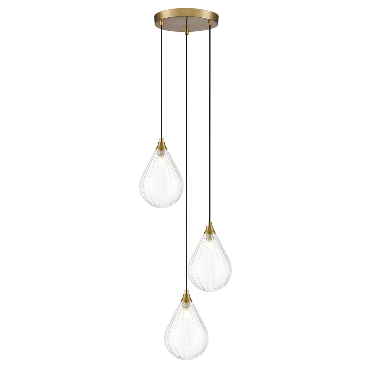 Perry 3 Light Pendant with Teardrop Glass Shades in Aged Brass