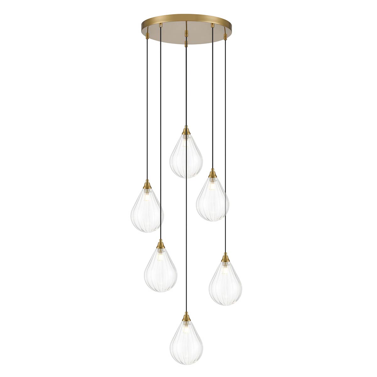 Perry 6 Light Pendant with Teardrop Glass Shades in Aged Brass