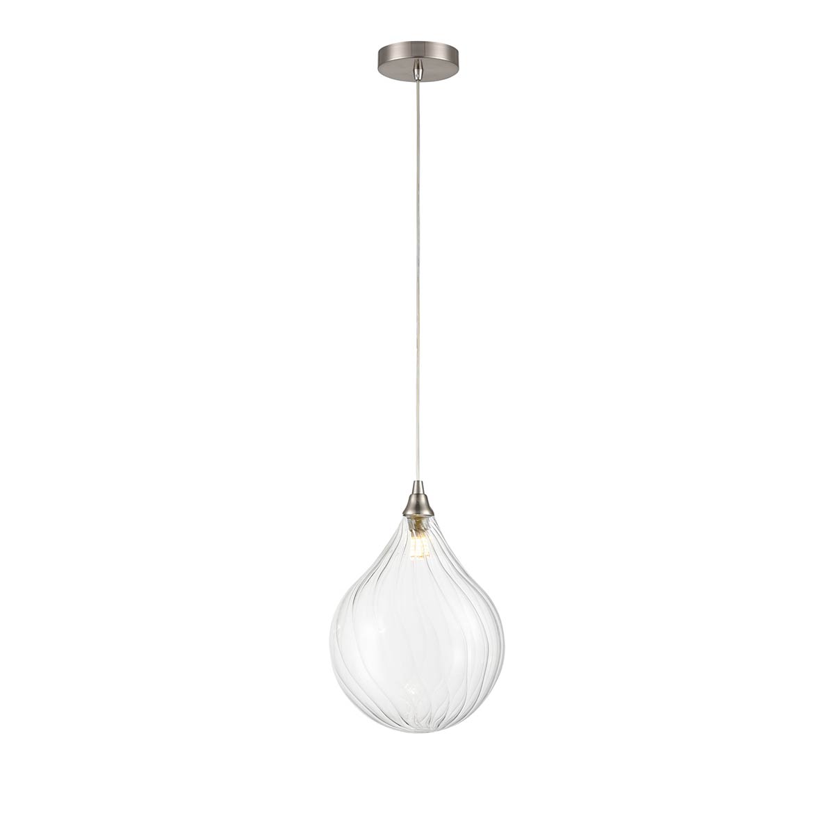 Perry Single Light Pendant with 20cm Teardrop Shade in Satin Nickel