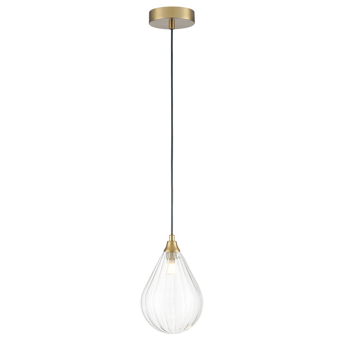 Perry Single Light Pendant with Small Teardrop Shade in Aged Brass