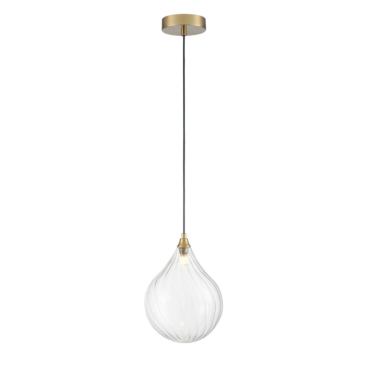 Perry Single Light Pendant with 20cm Teardrop Shade in Aged Brass