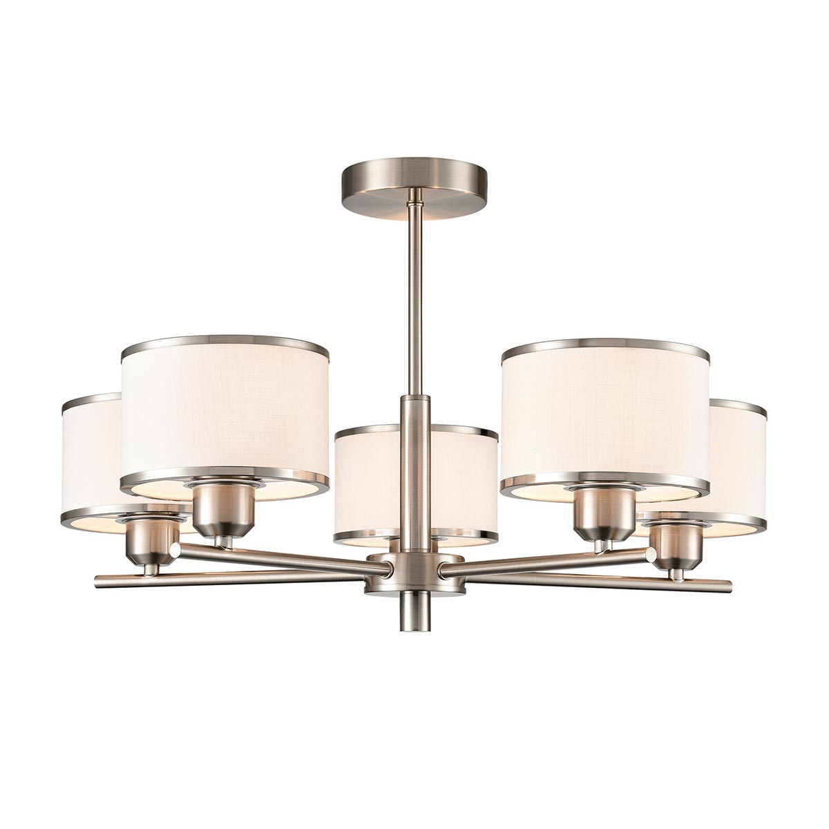 Polaris 5 Light Semi Flush in Satin Nickel With Shades
