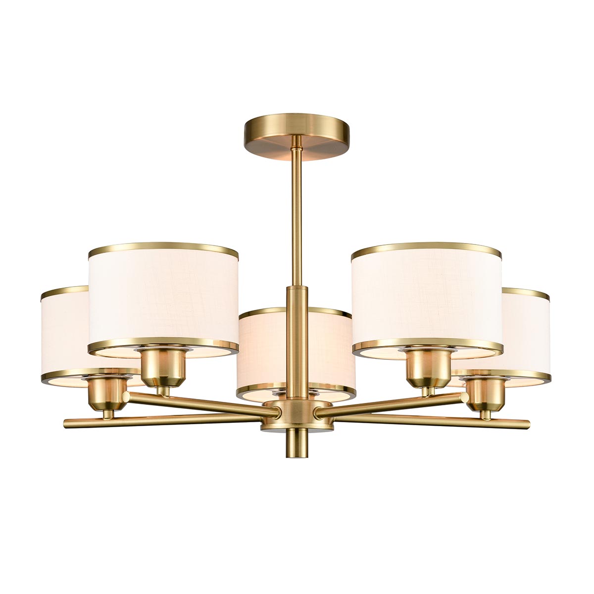 Polaris 5 Light Aged Brass Semi Flush With Shades